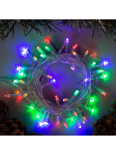 Гирлянда «Нить» 5 м, IP20, прозрачная нить, 50 LED, 8 режимов, 220 В, свечение мульти