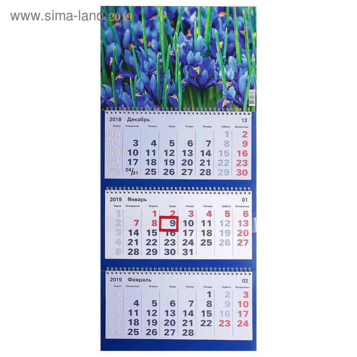 Календарь квартальный, трио "Цветы - 3" 2019 год, 31х69см - Фото 1