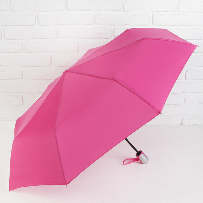 Зонт автоматический «Однотонный», 3 сложения, 8 спиц, R = 50 см, цвет малиновый - Фото 1