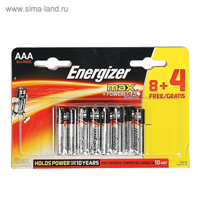 Батарейка алкалиновая Energizer Max +PowerSeal, AAA, LR3-12BL, 1.5В, блистер, 8+4 шт. - Фото 1