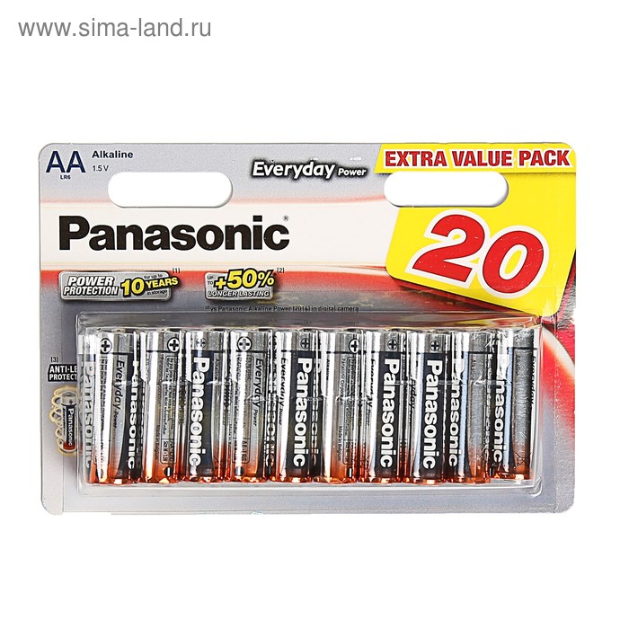 Батарейка алкалиновая Panasonic Everyday Power, AA, LR6-20BL, 1.5В, блистер, 20 шт. - Фото 1