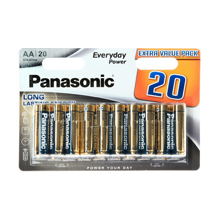 Батарейка алкалиновая Panasonic Everyday Power, AA, LR6-20BL, 1.5В, блистер, 20 шт. - фото 51318054