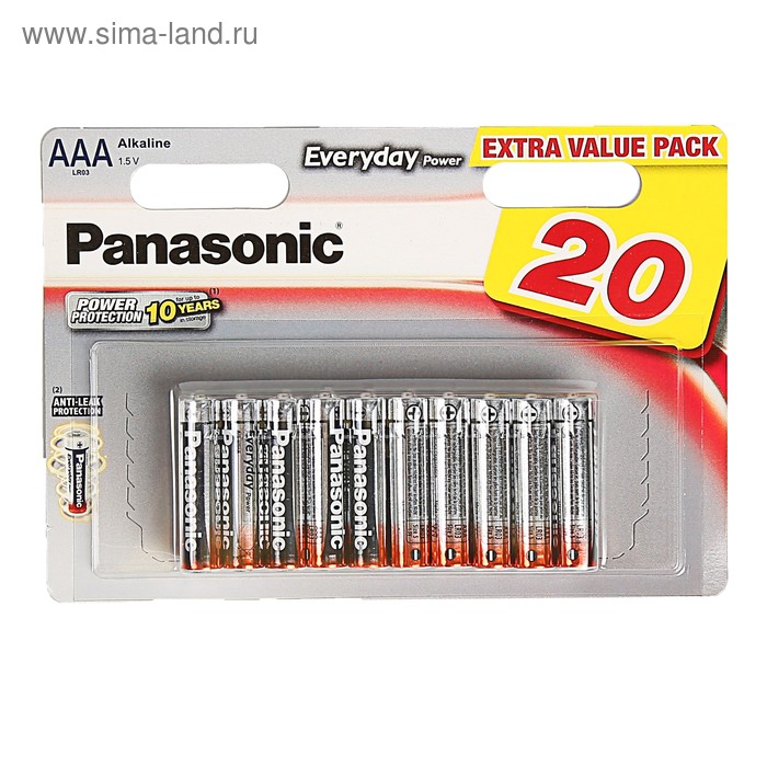 Батарейка алкалиновая Panasonic Everyday Power, AAA, LR03-20BL, 1.5В, блистер, 20 шт. - Фото 1