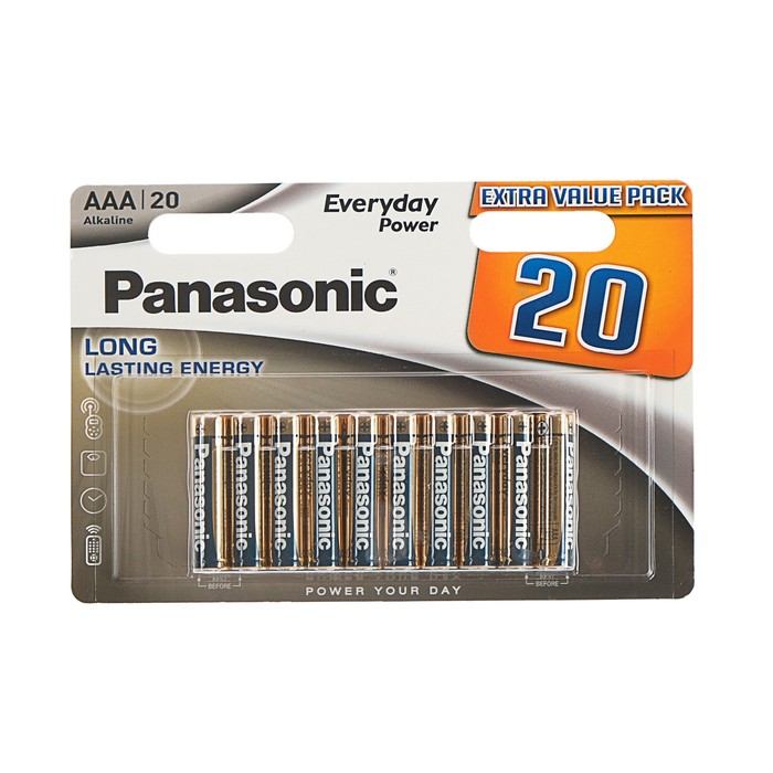 Батарейка алкалиновая Panasonic Everyday Power, AAA, LR03-20BL, 1.5В, блистер, 20 шт. - фото 51318058