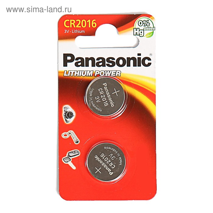 Батарейка литиевая Panasonic Lithium Power, CR2016-2BL, 3В, блистер, 2 шт - Фото 1