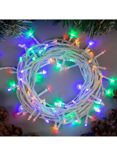 Гирлянда «Нить» 10 м, IP20, белая нить, 100 LED, 8 режимов, 220 В, свечение мульти