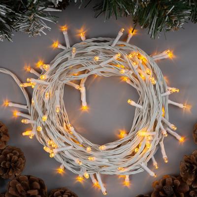 Гирлянда «Нить» 10 м, IP20, белая нить, 100 LED, 8 режимов, 220 В, свечение жёлтое