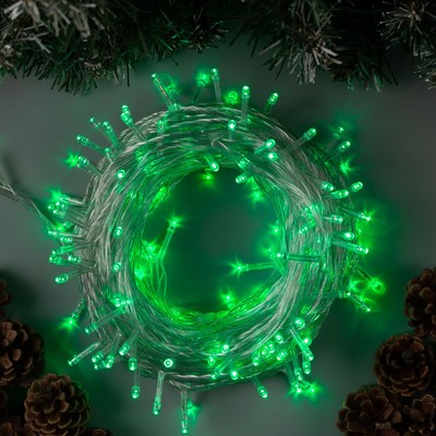 Гирлянда «Нить» 20 м, IP20, прозрачная нить, 200 LED, 8 режимов, 220 В, свечение зелёное