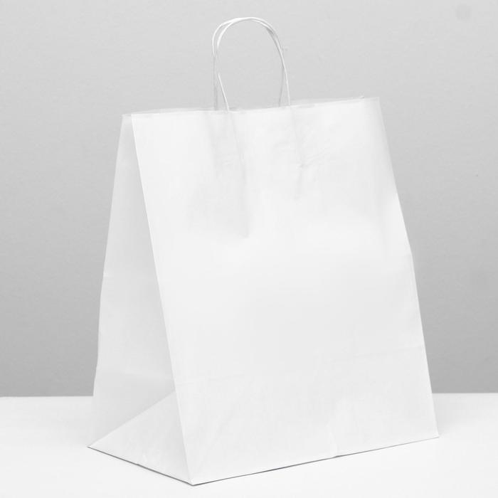 Пакет крафт без печати, белый, круглая ручка 32 х 18 х 37 см - Фото 1