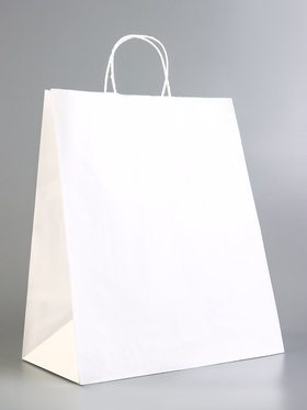 Пакет крафт без печати, белый, круглая ручка 32?18?37 см (комплект 20 шт)
