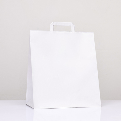 Пакет крафт без печати, белый, плоская ручка 20 х 31 х 34 см