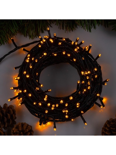Гирлянда «Нить» 20 м, IP20, тёмная нить, 200 LED, свечение жёлтое, 8 режимов, 220 В