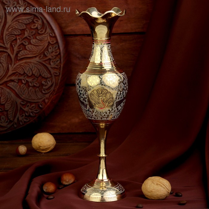 Интерьерный сувенир ваза "Райский сад" латунь, 7,5х7,5х24 см - Фото 1