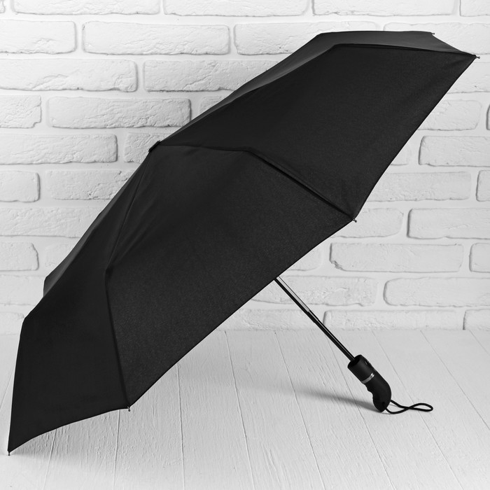 Зонт автоматический «Однотонный», прорезиненная ручка, 3 сложения, 8 спиц, R = 55 см, цвет чёрный