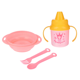 Набор детской посуды «Наша принцесса», 4 предмета: тарелка, поильник, ложка, вилка, от 5 мес. Ош