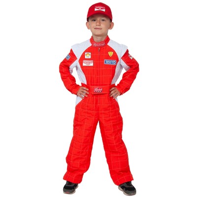 Карнавальный костюм "Гонщик" текстиль, комбинезон, кепка, р-р M, рост 128-134