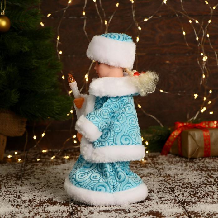 Снегурочка "Пуговка ромбик" с подсветкой, двигается, 30 см, голубой - фото 1908398651