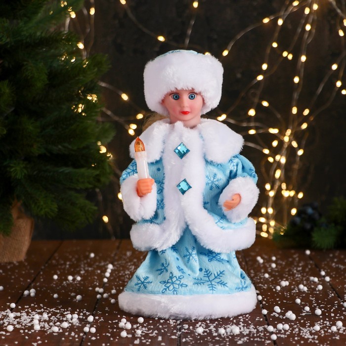Снегурочка "Пуговка ромбик" с подсветкой, двигается, 30 см, голубой - фото 1908398654