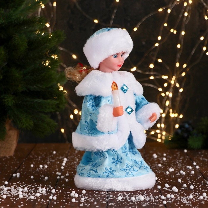 Снегурочка "Пуговка ромбик" с подсветкой, двигается, 30 см, голубой - фото 1908398655