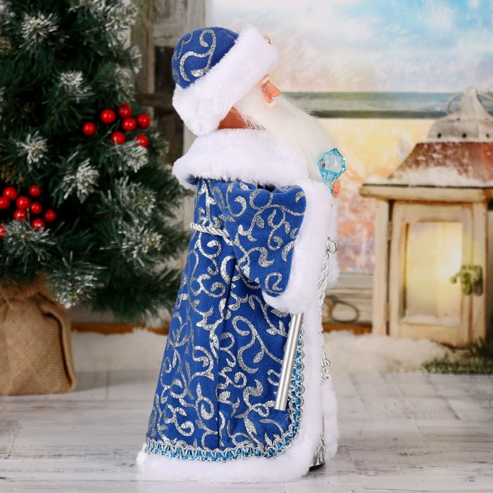 Дед Мороз "Посох с кристаллом" двигается, 38 см, синий - фото 1908398668