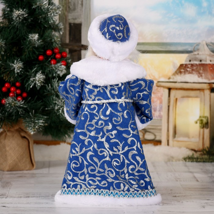 Дед Мороз "Посох с кристаллом" двигается, 38 см, синий - фото 1908398669