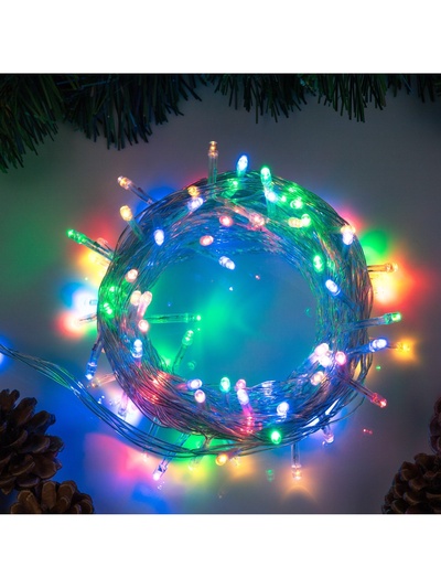 Гирлянда «Нить» 10 м, IP20, прозрачная нить, 100 LED, 8 режимов, 220 В, свечение мульти