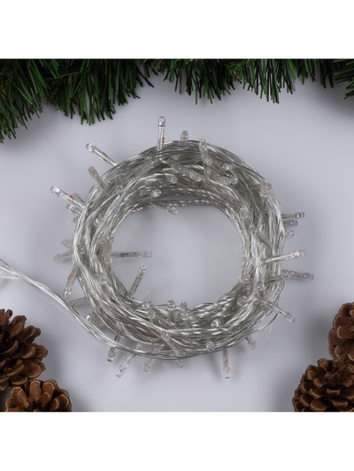 Гирлянда «Нить» 10 м, IP20, прозрачная нить, 100 LED, 8 режимов, 220 В, свечение мульти