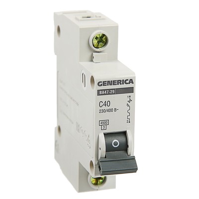 Выключатель автоматический IEK GENERICA ВА47-29, 1п, 40 А, 4.5 кА, хар-ка С