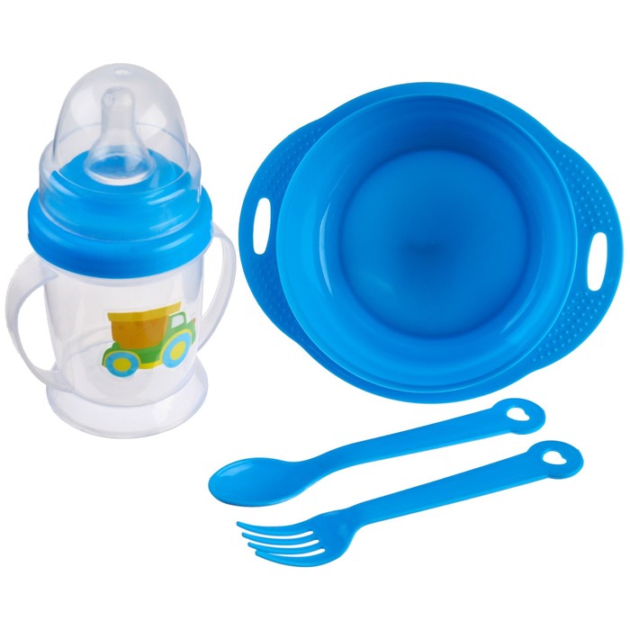Набор детской посуды «Малыш», 4 предмета: тарелка, бутылочка, ложка, вилка, от 5 мес. - фото 1906941059