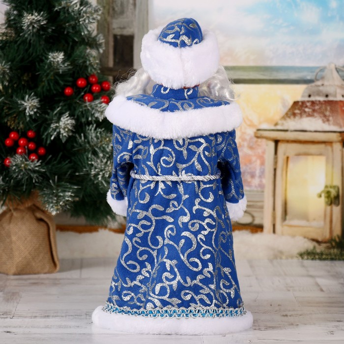 Дед Мороз "Кудрявая борода" двигается, 37 см, синий - фото 1927402416