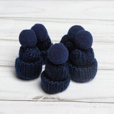 Шапка для игрушек вязаная с помпоном, набор 5 шт., синяя