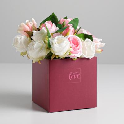 Коробка подарочная для цветов с PVC крышкой, упаковка, «With love», 12 х 12 х 12 см