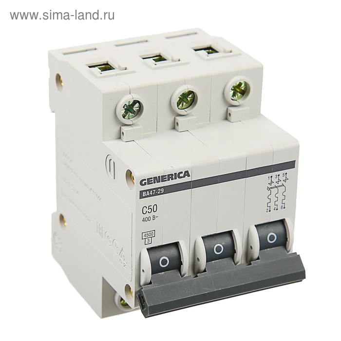 Выключатель автоматический  IEK GENERICA, ВА47-29, 3п, 50 А, 4.5 кА, хар-ка С, MVA25-3-050-C - Фото 1