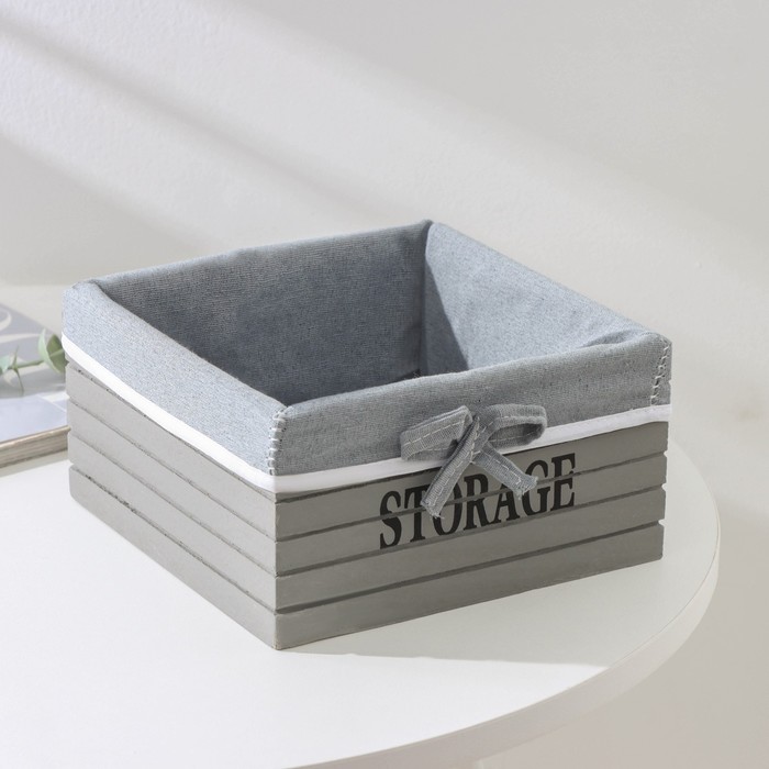 Корзина для хранения Доляна Storage, 19×19×10 см, средняя, дерево, серая - Фото 1