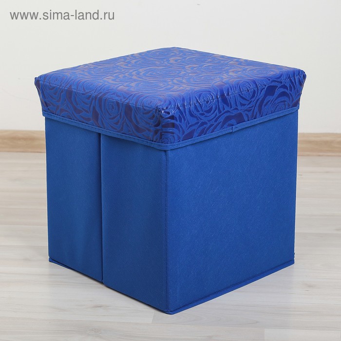 Короб для хранения (пуф) складной "Розы", цвет синий - Фото 1