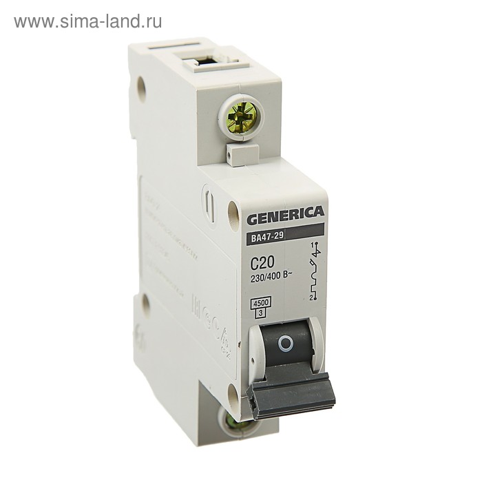 Выключатель автоматический IEK GENERICA ВА47-29, 1п, 20 А, 4.5 кА, хар-ка С - Фото 1