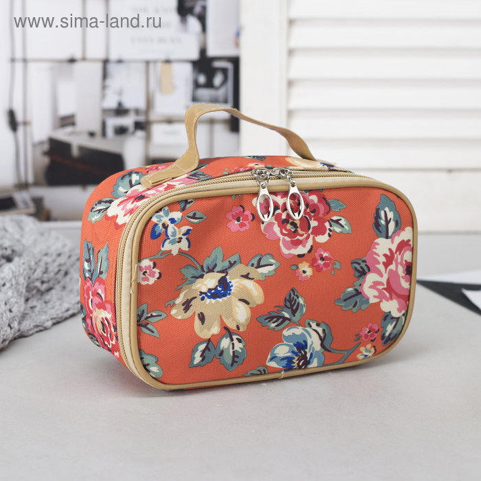 Косметичка-сундучок, отдел на молнии, зеркало, цвет оранжевый - Фото 1