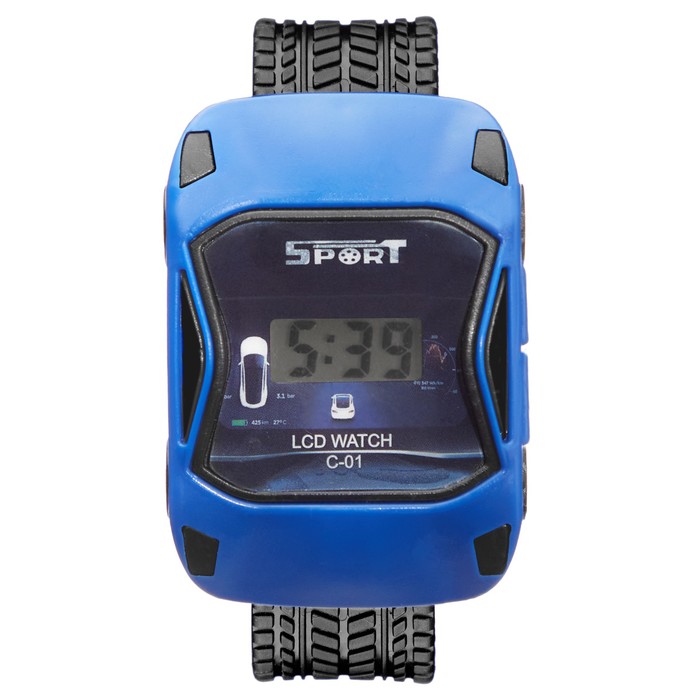 Часы наручные детские электронные, «Гоночная машинка», ремешок силикон, 22 см, синие - Фото 1