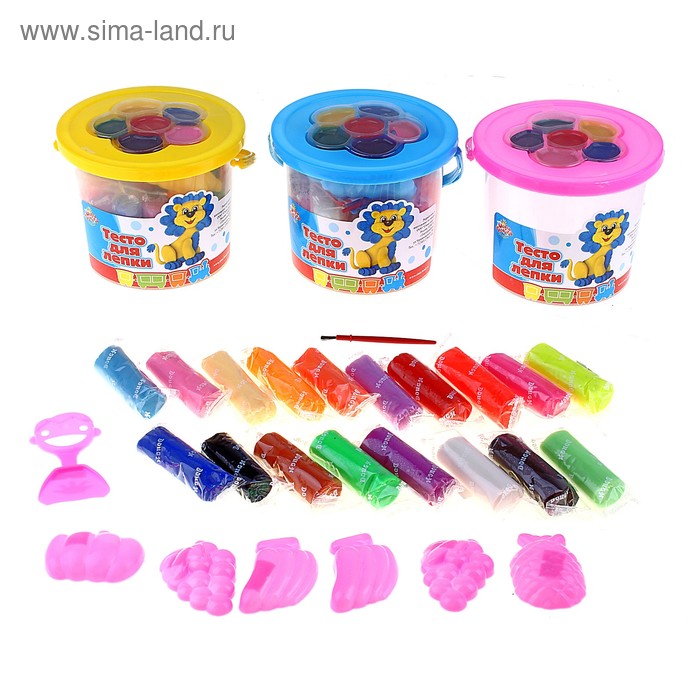 Тесто для лепки, 18 цветов, 495 грамм, 5 формочек, стек, кисточка, краски, цвета МИКС - Фото 1