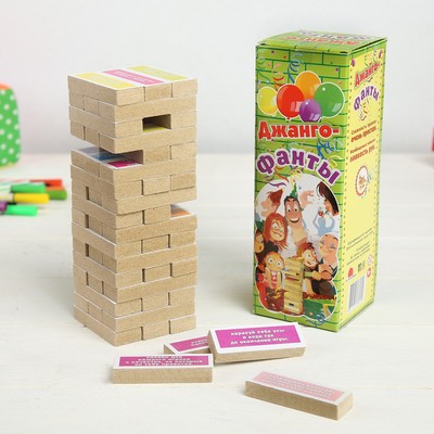 Падающая башня дженга, настольная игра Задира-плюс «Фанты», с заданиями, 54 бруска, 18.5×6.5 см