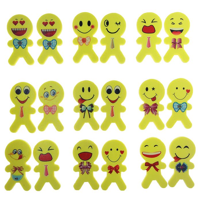 Набор фигурных ластиков «Смайл», 2 штуки, в блистере, МИКС - Фото 1