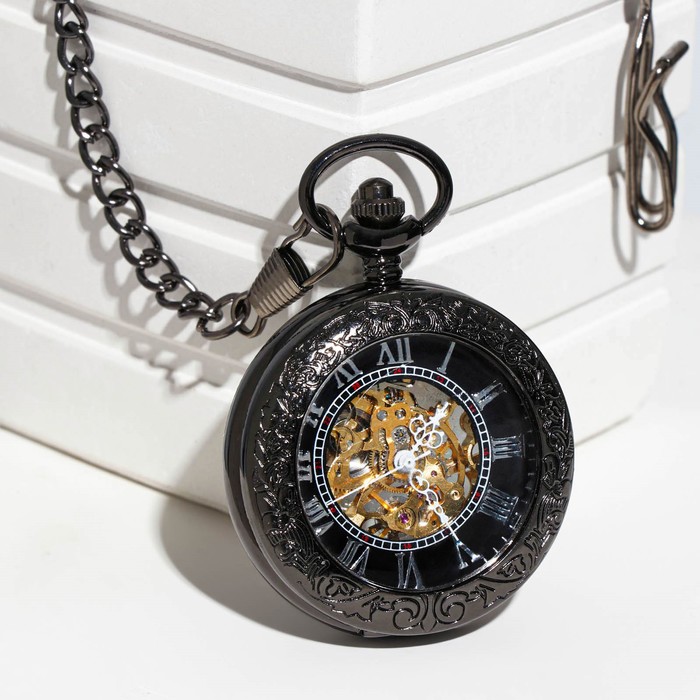 Часы карманные "Скелетон" механические, 5.5 х 4.5 см, d циферблата-4 см - Фото 1