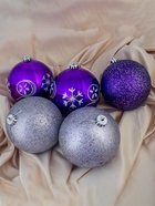 Ёлочные игрушки «Барбара», шары новогодние, d=14 см, набор 5 шт., серебристо-фиолетовый - Фото 3