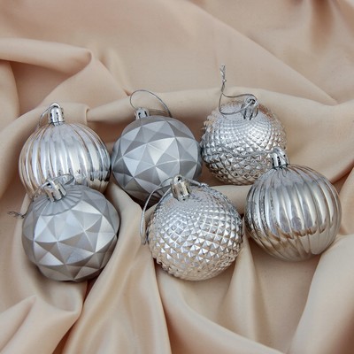 Ёлочные игрушки «Призма», шары новогодние, набор 6 шт., d=6 см, серебристый