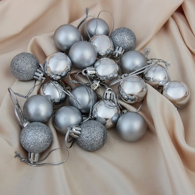 Ёлочные игрушки «Переливы», пластиковые, набор 20 шт., d=3 см, серебристый