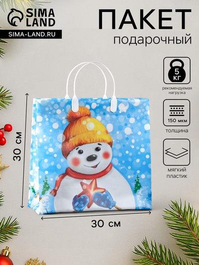 Пакет подарочный новогодний «Снежный друг», мягкий пластик, 30×30 см