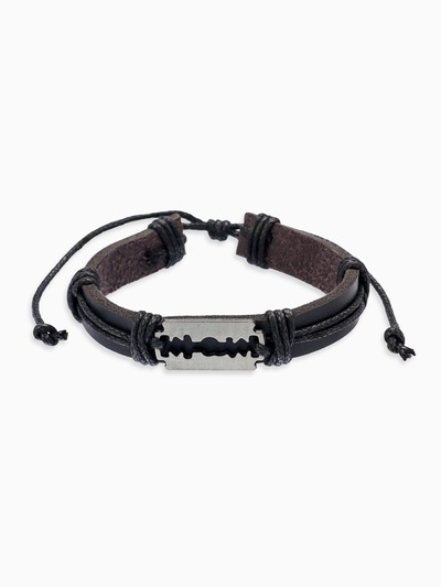 Браслет кожаный «Лезвие», чёрный с чернёным серебром, d=7 см