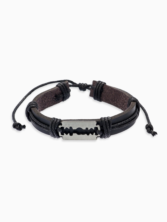 Браслет кожаный «Лезвие», чёрный с чернёным серебром, d=7 см - Фото 1