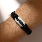 Браслет кожаный «Лезвие», чёрный с чернёным серебром, d=7 см - Фото 4