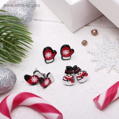 Пусеты 3 пары «Новогодние» леденцы, цвет МИКС